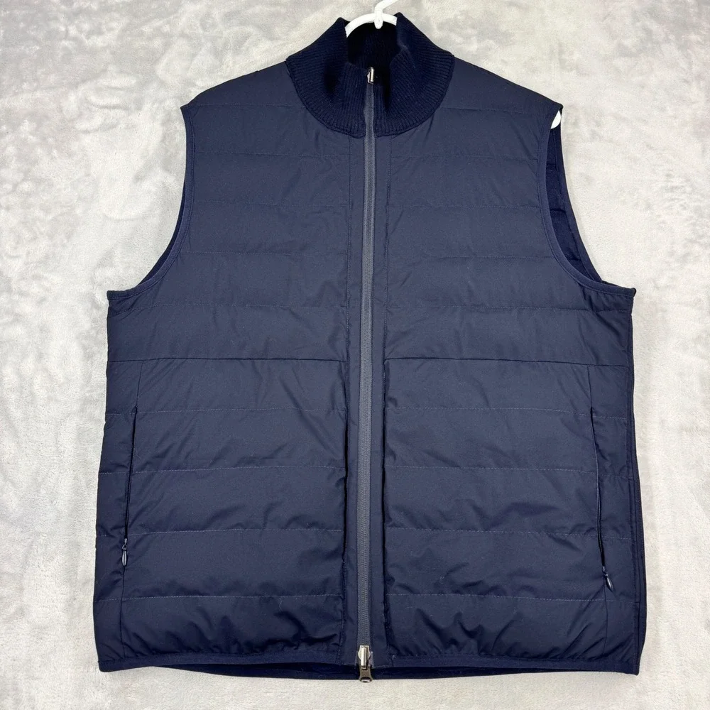 COLLARS & CO Regent Reversible Quilted Wool Vest Mens M Navy Blue Puffer NWOT
